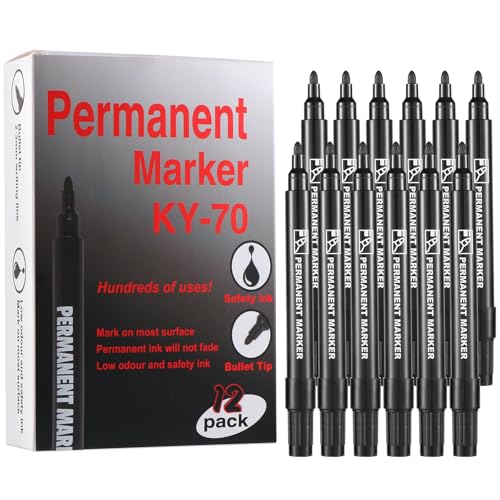 Diboniur Permanentmarker, Schwarz, 12 Stück, Permanent-Filz, Spitze 2 mm, wasserfest, schnelltrocknend, für Kunststoff, Holz, Stein, Metall, Glas Diboniur Permanentmarker, Schwarz, 12 Stück, Permanent-Filz, Spitze 2 mm, wasserfest, schnelltrocknend, für Kunststoff, Holz, Stein, Metall, Glas von Diboniur