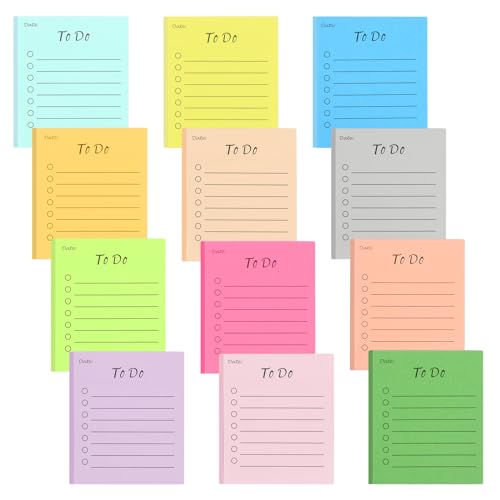 12 Packung Notizen,500 Blatt To Do Liste Haftnotizblock,Bunt Selbstklebend Tagesliste Notizblock,Linierte Notizzettel,Tagesliste Notizblock für Büro Zuhause Schule(9 * 7cm) von Dibotell