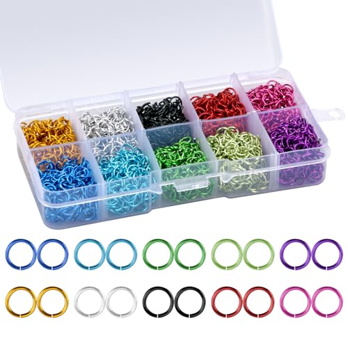 2250 Stück Jump Ringe,Open Jump Rings,6 mm Aluminium Spaltringe,Ungelötet O-Ring,10 Farben Offene Sprungringe,Mehrfarbig Kettenringe für Ohrring Halskette Schmuck Schlüsselanhänger Herstellung von Dibotell