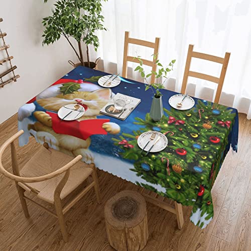 Dicapo Die quadratische Tischdecke mit niedlicher Katze mit Weihnachtsliedern wird für Innen- und Außenbereich beim Camping verwendet, strapazierfähige Tischdecke, 137,2 x 183,9 cm von Dicapo