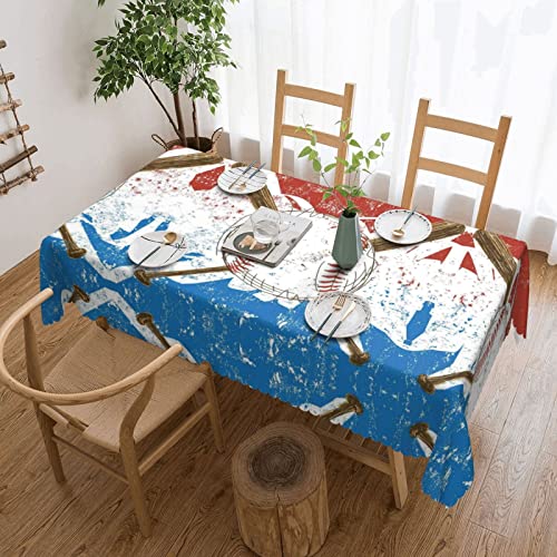 Dicapo Handgezeichnete Baseballschläger und quadratische Spitzentischdecke wird für Camping-Mahlzeiten im Innen- und Außenbereich verwendet, strapazierfähige Tischdecke, 137,2 x 182,9 cm von Dicapo