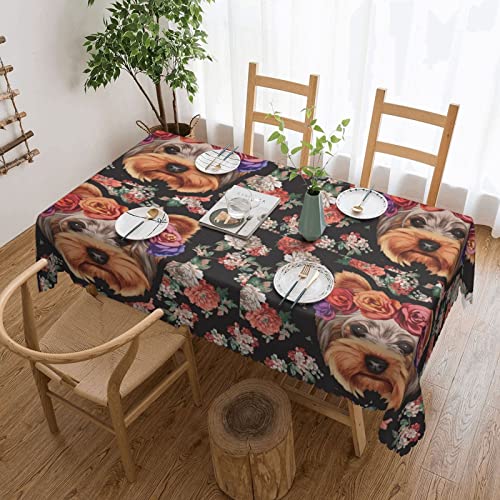 Dicapo Quadratische Tischdecke mit Yorkie-Hundemotiv für Camping-Mahlzeiten im Innen- und Außenbereich, strapazierfähige Tischdecke, 137,2 x 182,9 cm von Dicapo