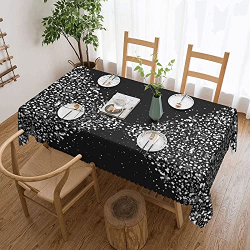Dicapo Schwarz-weiße glitzernde quadratische Spitzentischdecke wird für Camping-Mahlzeiten im Innen- und Außenbereich verwendet, strapazierfähige Tischdecke, 137,2 x 183,9 cm von Dicapo