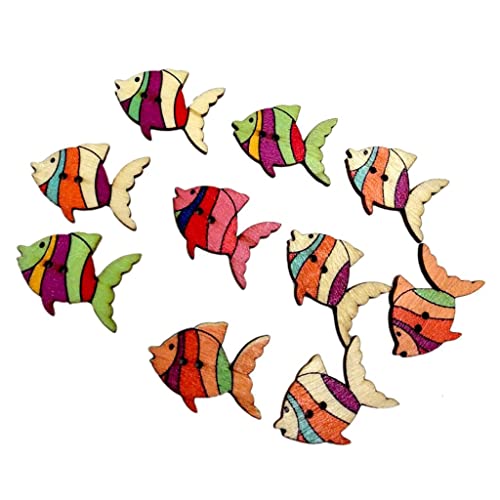 Dickly 50 Stück Holzknöpfe Fisch Meerestiere Verschönerung Handwerk Nähen Kartenherstellung von Dickly