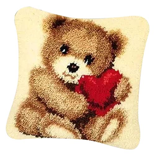 Dickly Knüpfset, Kissenbezug, Kissenbezug, Stickset für Erwachsene Und Anfänger, / Hund/Katze/Bär/Bär, 40x40cm, ZD1011 von Dickly