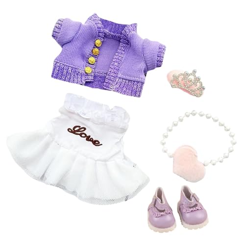 Dickly Mini Puppenkleidung, 15 cm, Kleiderzubehör mit Haarschmuck, Kostüm, Schöne, Süße Kleidung für 15 cm Und 17 cm Große Puppen, Lila mit Schuhen Dickly Mini Puppenkleidung, 15 cm, Kleiderzubehör mit Haarschmuck, Kostüm, Schöne, Süße Kleidung für 15 cm Und 17 cm Große Puppen, Lila mit Schuhen von Dickly