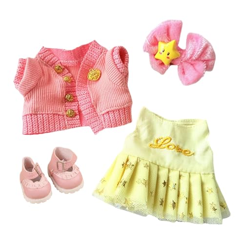 Dickly Mini Puppenkleidung, 15 cm, Kleiderzubehör mit Haarschmuck, Kostüm, Schöne, Süße Kleidung für 15 cm Und 17 cm Große Puppen, Rosa mit Schuhen Dickly Mini Puppenkleidung, 15 cm, Kleiderzubehör mit Haarschmuck, Kostüm, Schöne, Süße Kleidung für 15 cm Und 17 cm Große Puppen, Rosa mit Schuhen von Dickly
