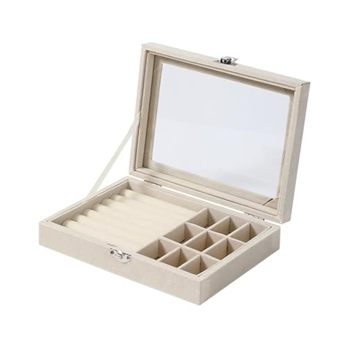 Dickly Schmuck-Ohrring-Halter, Schmucktablett, Samt, herausnehmbare Fächer, Damen- und Mädchen-Schmuck-Organizer, Schmuckschatulle für Kommode, Beige Dickly Schmuck-Ohrring-Halter, Schmucktablett, Samt, herausnehmbare Fächer, Damen- und Mädchen-Schmuck-Organizer, Schmuckschatulle für Kommode, Beige von Dickly