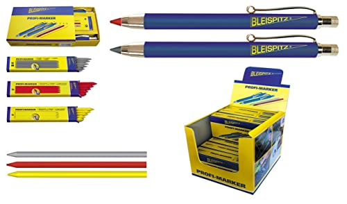 Bleispitz Profi-Marker Set (2 Stück Profi-Marker Graphit HB Plus rot, 5 St Graphit HB, 5 St rot, 5 St gelb, aus Aluminium, mit Spitzer in Kappe für die Graphitmine, Allesschreibermine) 0099 von Dicoal