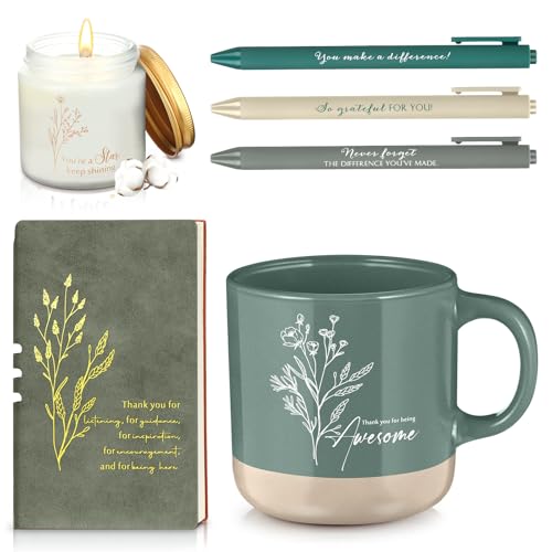 Didaey 7 Pcs Thank You Gifts for Women Men Teacher Employee Appreciation Gifts Thank You for Being Awesome Journal Coffe Mug Inspirational Candle Pens for Coworker Team Staff Housekeeping Week(Green) von Didaey