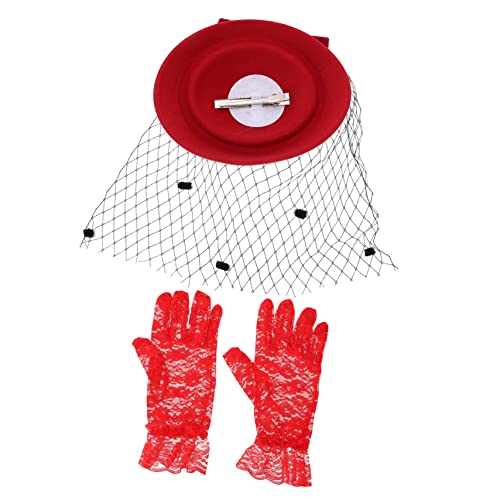 Didiseaon 1 Satz Cocktailhut Haarspangen Für Damen Bunte Partyhüte Fedora-hüte Für Frauen Bucket Hats Damen Melone Tea-party-stirnbandhüte Mini-haarspangen Partyhandschuhe Kappe Stoff Rot von Didiseaon