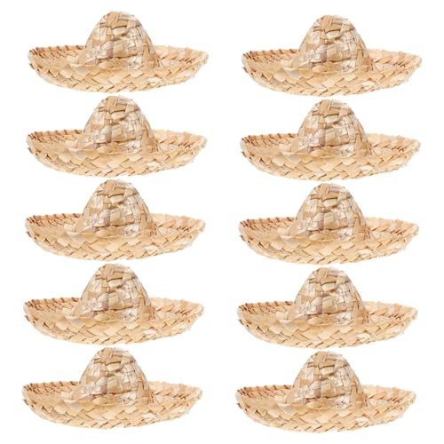 Didiseaon 10 Stück Geflochtener Strohhut Natürlich Miniatur Puppenstroh Gewebte Hutverzierung Party Mini-strickmützen Rand Mini-strohhüte Winziger Hut Minihüte Zum Basteln Beige von Didiseaon
