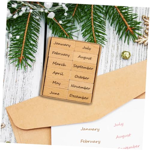 Didiseaon 2 Sätze Holzstempel Zahlen und Monate mit Dekorativem Muster Tragbares DIY Stempelset aus Robustem Holz und Vielseitig für Scrapbooks Geschenkverpackungen und Karten Einfach zu von Didiseaon
