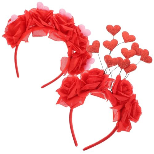 Didiseaon 2 Stück Valentinstag-Herz-Stirnbänder Rote Rose Blumen-Haarbänder Liebesherz-Kopfbopper Party-Requisite Kopfbedeckung Für Valentinstag Party Hochzeit Weihnachten Party von Didiseaon