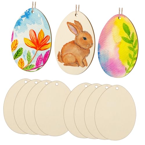 Didiseaon 20 Stück Ostereier-Anhänger aus Holz rustikal Oval Stichworte hängend basteln für ostern basteln zu ostern osterbastelei unvollendetes Holzhandwerk Osterbehänge Bambus Beige von Didiseaon