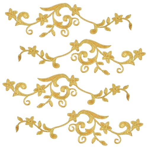 Didiseaon 5 Paare Stickereispatch Flicken Aufnähen Groß Flecken Zubehör Stickerei-aufkleber-patch Gestickte Aufnäher Applikationen Goldstickerei-applikation Flicken Nähen Golden Polyester von Didiseaon