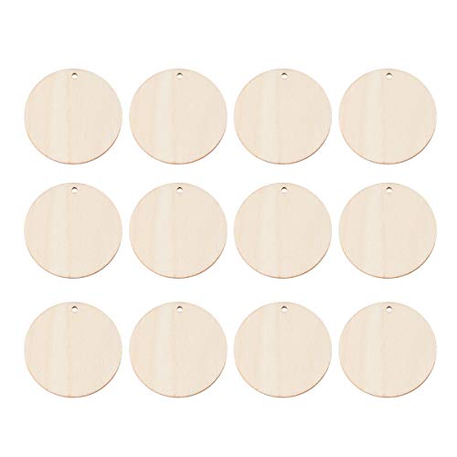 Didiseaon 50 runde Holzscheiben mit Loch - 5 cm runde Holzscheiben Holzstücke - unfertige Holzscheiben zum Basteln, Etiketten, Ornamente, Scrapbook von Didiseaon