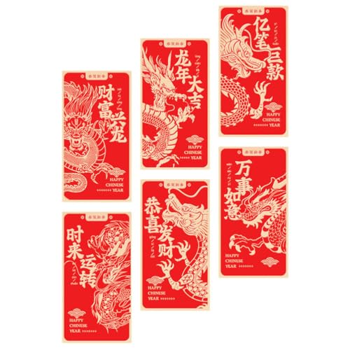 Didiseaon 6 Stück Chinesische Rote Umschläge Neujahr Hong Bao 2024 Jahr Des Drachen Pakete Glücksgeld Papiertüten Lai See Rote Tasche Für Frühlingsfest-Partyzubehör von Didiseaon