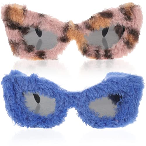 Didiseaon Brillen-Requisiten Plüsch Fuzzy Cat Eye Sonnenbrille Punk Soft Shades Damen Handmade Party Maskerade Eyewear 2St Sonnenbrille Für Kinder von Didiseaon
