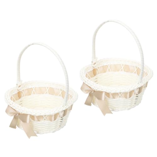 Didiseaon Hochzeitskörbe Für Blumenmädchen 2 Stück Geflochtener Korb Aus Künstlichem Rattan Mit Satinschleife Handgefertigter Süßigkeiten-Geschenkhalter Für Hochzeitszeremonie von Didiseaon