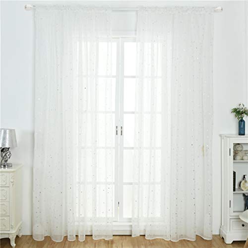 Didiseaon Tüllvorhänge Schiere Fensterscheibe Glitzer Sterne Vorhang Funkelnder Sternenvorhang Gardinen Für Mädchenzimmer Gardinen Für Fenster Weiß Kind Beschichtung Ländlich von Didiseaon