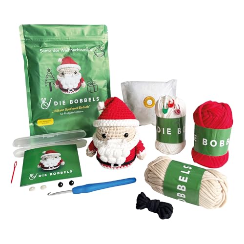 Die Bobbels" Häkelset für Fortgeschrittene mit kinderleichtem Garn, Hilfsmitteln und Schritt-für-Schritt Videoanleitung - Weihnachten, Weihnachtsgeschenke (Weihnachtsmann) von Die Bobbels