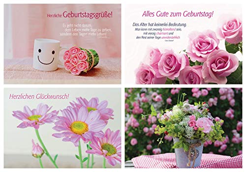 Glückwunschkarte 4er Set / 4 Motive Klappkarten Blumen/Rosen/Smiley von Die Grußkarte