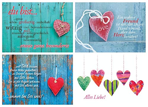 Glückwunschkarte 4er Set / 4 Motive Klappkarten Herzen/Liebe/Freundschaft von Die Grußkarte