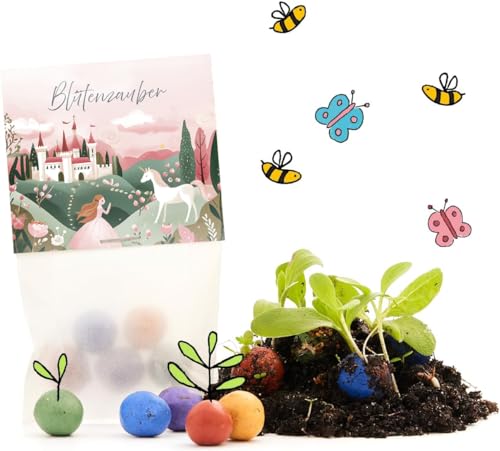 10 x "Blütenzauber" Blumenmurmeln | Kindergeburtstag | Mitgebsel für Feengeburtstage | Geschenke, Einhorn, Prinzessin, Fee, nachhaltige Geschenktüte | Samenbomben, Saatbomben, Seedbombs für Kinder von Die Stadtgärtner