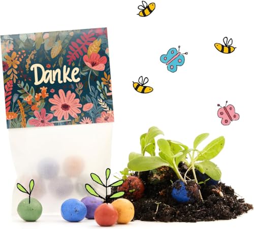 10 x "Danke" Blumenmurmeln | Kleines Geschenk & nachhaltiges Mitgebsel | Saatbomben für Kollegen, Gäste & Kinder | Blumenbomben, Blumensamen & Samenbomben als Dankeschön | Seedbomb & Saatkugeln von Die Stadtgärtner