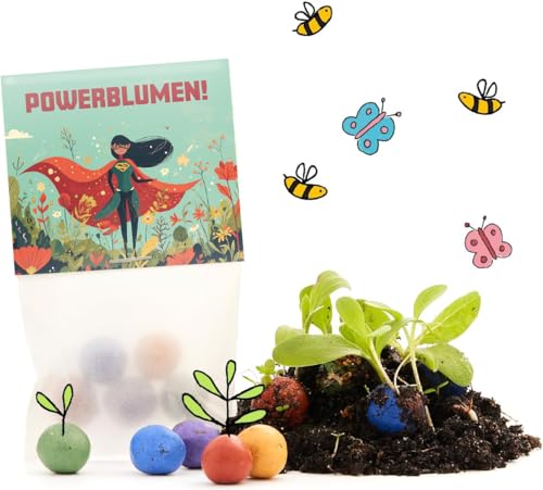 10 x "Powerblumen" Blumenmurmeln | Kindergeburtstag | Mitgebsel für Superhelden-Geburstage | Geschenke, Superheld, nachhaltige, ökologische Kleinigkeit | Samenbomben, Saatbomben, Seedbombs für Kinder von Die Stadtgärtner