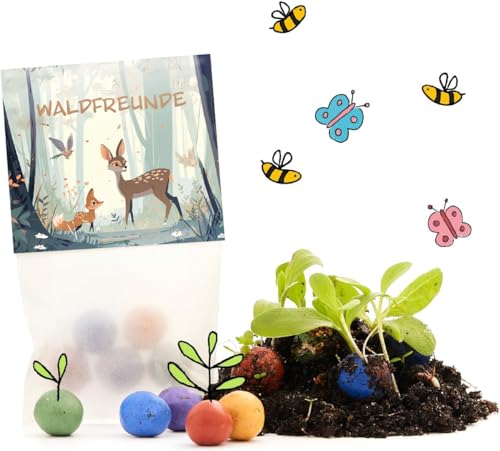 10 x "Waldfreunde" Blumenmurmeln | Kindergeburtstag | Mitgebsel für Waldgeburtstag | Geschenke, Waldtiere, nachhaltige, ökologische Geschenktüte | Samenbomben, Saatbomben, Seedbombs für Kinder von Die Stadtgärtner