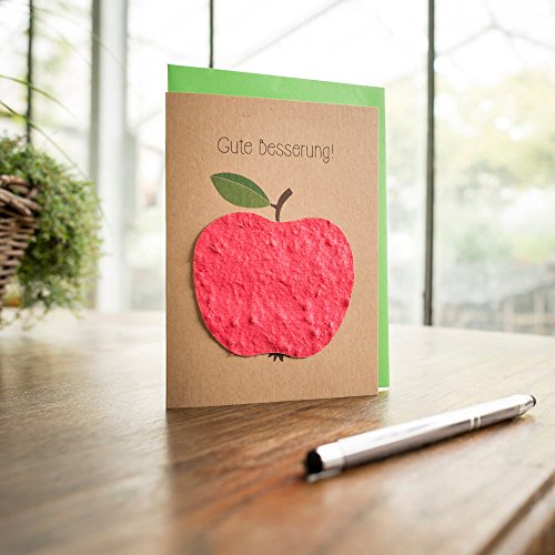Klappkarte Gute Besserung - Der Apfel ist aus Saatpapier und enthält Wildblumensamen Klappkarte Gute Besserung - Der Apfel ist aus Saatpapier und enthält Wildblumensamen von Die Stadtgärtner