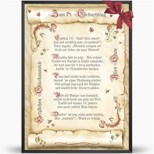 Die Staffelei Geburtstagskarte 18. Geburtstag Urkunde A4 / Witziges Gedicht auf hochwertigem Papier/besondere Geschenkidee zum Geburtstag von Die Staffelei