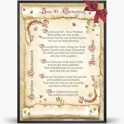 Die Staffelei Geburtstagskarte 40. Geburtstag Urkunde A4 / Witziges Gedicht auf hochwertigem Papier/besondere Geschenkidee zum Geburtstag Die Staffelei Geburtstagskarte 40. Geburtstag Urkunde A4 / Witziges Gedicht auf hochwertigem Papier/besondere Geschenkidee zum Geburtstag von Die Staffelei