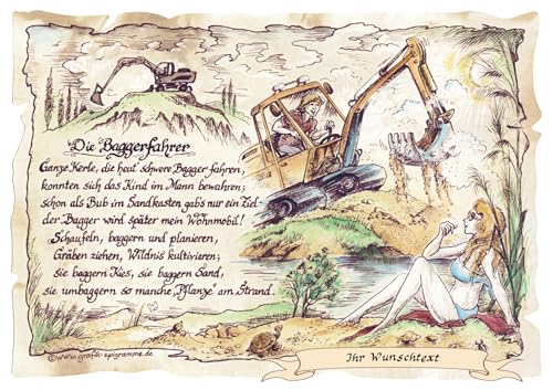 Die Staffelei Geschenk Baggerfahrer/Witziges Gedicht mit liebevoller Zeichnung auf hochwertigem Papier/besondere Geschenkidee für den Baggerfahrer (mit Wunschtext) von Die Staffelei