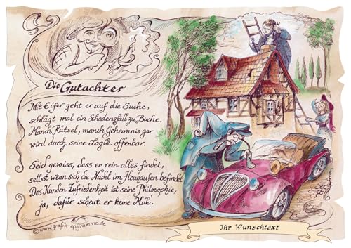 Die Staffelei Geschenk Gutachter/Witziges Gedicht mit liebevoller Zeichnung auf hochwertigem Papier/besondere Geschenkidee für den Gutachter (A4 (29,7cm x 21cm), personalisiert) von Die Staffelei