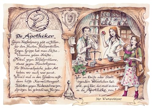 Die Staffelei Geschenk Apotheker/Witziges Gedicht mit liebevoller Zeichnung auf hochwertigem Papier/besondere Geschenkidee für den Apotheker (mit Wunschtext) Die Staffelei Geschenk Apotheker/Witziges Gedicht mit liebevoller Zeichnung auf hochwertigem Papier/besondere Geschenkidee für den Apotheker (mit Wunschtext) von Die Staffelei
