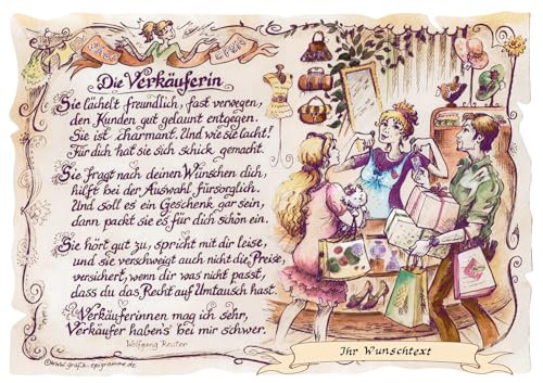 Die Staffelei Geschenk Verkäuferin/Witziges Gedicht mit liebevoller Zeichnung auf hochwertigem Papier/besondere Geschenkidee für die Verkäuferin Die Staffelei Geschenk Verkäuferin/Witziges Gedicht mit liebevoller Zeichnung auf hochwertigem Papier/besondere Geschenkidee für die Verkäuferin von Die Staffelei