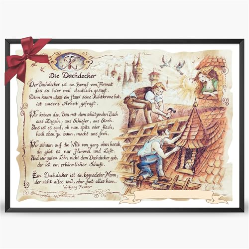 Die Staffelei Geschenk Dachdecker/Witziges Gedicht mit liebevoller Zeichnung auf hochwertigem Papier/besondere Geschenkidee für den Dachdecker (mit Wunschtext) von Die Staffelei