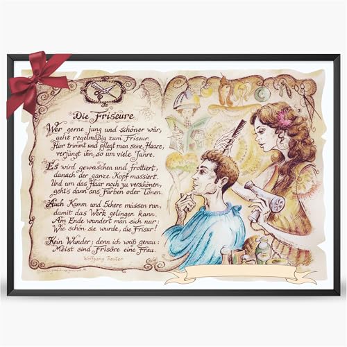 Die Staffelei Geschenk Friseur/Witziges Gedicht mit liebevoller Zeichnung auf hochwertigem Papier/besondere Geschenkidee für den Friseur (mit Wunschtext) von Die Staffelei