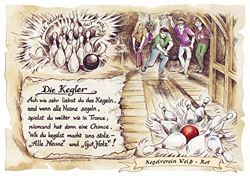Die Staffelei Geschenk Karte A4 Kegler Kegeln Kegelverein Präsent Zeichnung Color, mit Personalisierung von Die Staffelei