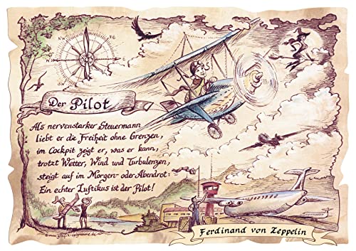 Die Staffelei Geschenk Karte A4 Pilot Piloten Flugzeugführer Flugzeug Gedicht Zeichnung Color, mit Personalisierung von Die Staffelei