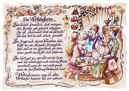 Die Staffelei Geschenk Verkäuferin/Witziges Gedicht mit liebevoller Zeichnung auf hochwertigem Papier/besondere Geschenkidee für die Verkäuferin Die Staffelei Geschenk Verkäuferin/Witziges Gedicht mit liebevoller Zeichnung auf hochwertigem Papier/besondere Geschenkidee für die Verkäuferin von Die Staffelei