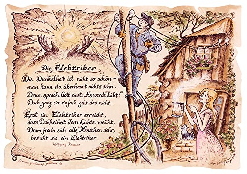 Die Staffelei Geschenk Elektriker/Witziges Gedicht mit liebevoller Zeichnung auf hochwertigem Papier/besondere Geschenkidee für den Elektriker Die Staffelei Geschenk Elektriker/Witziges Gedicht mit liebevoller Zeichnung auf hochwertigem Papier/besondere Geschenkidee für den Elektriker von Die Staffelei