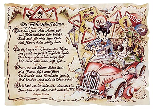 Die Staffelei Geschenk Fahrschullehrer/Witziges Gedicht mit liebevoller Zeichnung auf hochwertigem Papier/besondere Geschenkidee für den Fahrlehrer von Die Staffelei