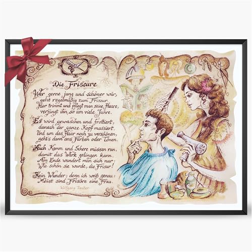 Die Staffelei Geschenk Friseur/Witziges Gedicht mit liebevoller Zeichnung auf hochwertigem Papier/besondere Geschenkidee für den Friseur Die Staffelei Geschenk Friseur/Witziges Gedicht mit liebevoller Zeichnung auf hochwertigem Papier/besondere Geschenkidee für den Friseur von Die Staffelei