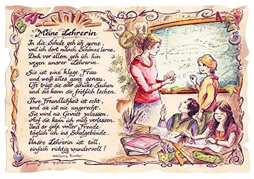 Die Staffelei Geschenk Lehrerin/Witziges Gedicht mit liebevoller Zeichnung auf hochwertigem Papier/besondere Geschenkidee für die Lehrerin Die Staffelei Geschenk Lehrerin/Witziges Gedicht mit liebevoller Zeichnung auf hochwertigem Papier/besondere Geschenkidee für die Lehrerin von Die Staffelei