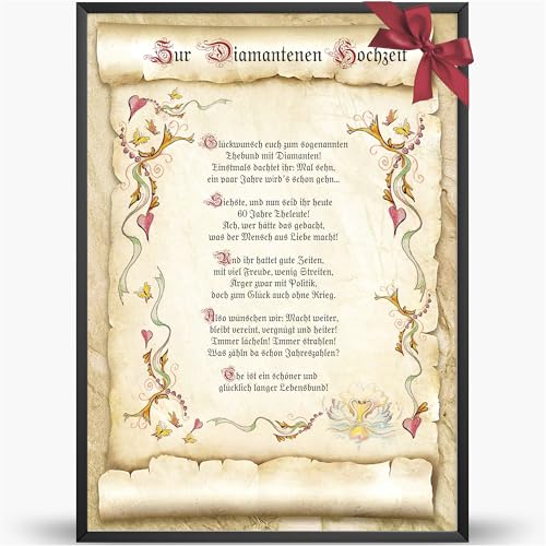 Die Staffelei Glückwunschkarte Diamantene Hochzeit Urkunde A4 / Witziges Gedicht auf hochwertigem Papier/besondere Geschenkidee zur Hochzeit Die Staffelei Glückwunschkarte Diamantene Hochzeit Urkunde A4 / Witziges Gedicht auf hochwertigem Papier/besondere Geschenkidee zur Hochzeit von Die Staffelei