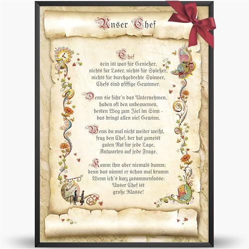 Die Staffelei Glückwunschkarte Chef Urkunde A4 / Witziges Gedicht auf hochwertigem Papier/besondere Geschenkidee für den Chef Die Staffelei Glückwunschkarte Chef Urkunde A4 / Witziges Gedicht auf hochwertigem Papier/besondere Geschenkidee für den Chef von Die Staffelei